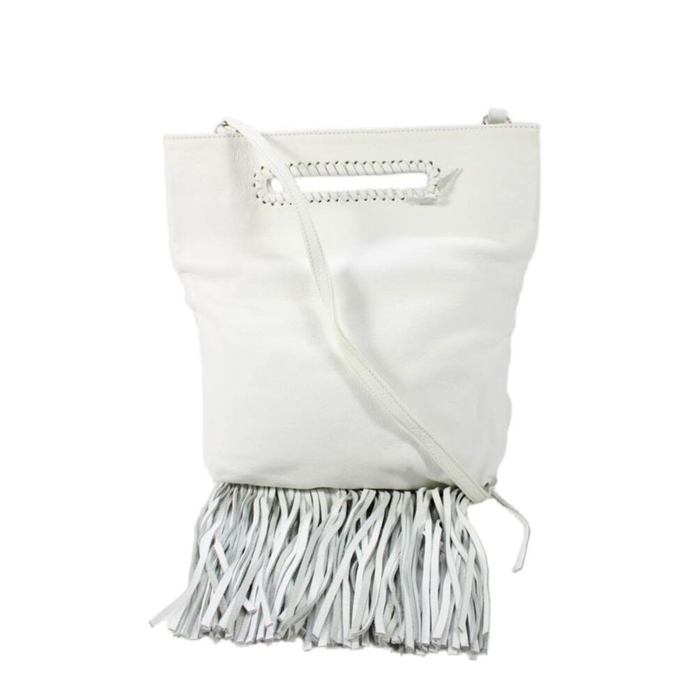 Jennifer Haley Women's Leather Fringe Fold Snap Closure White Handbag